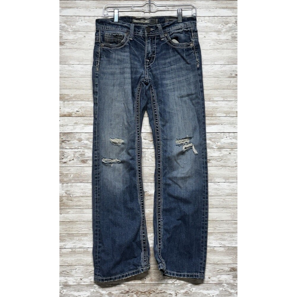 BKE Carter Jeans Mens 29S 29x27 Blue Medium Wash Straight Leg Thick Stitching